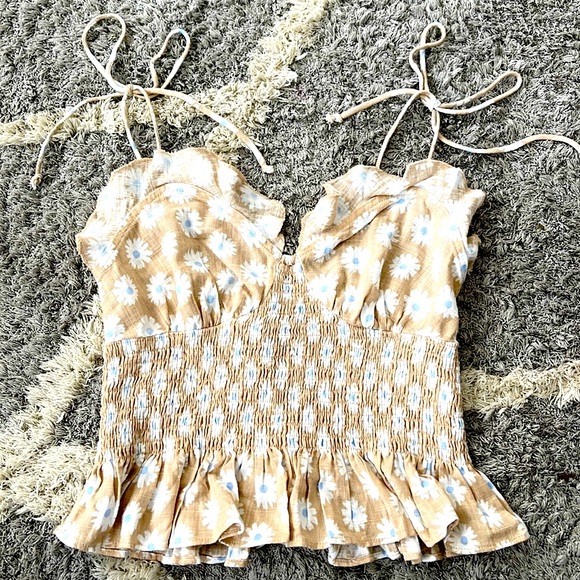 Forever 21 Tie Tank Top, Cream, Flowers - Picture 1 of 2
